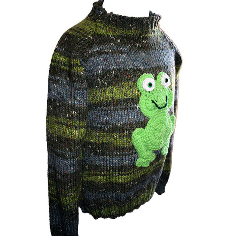 Handmade Knitted Child's "Happy Frog" Sweater
