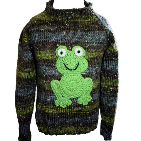 Handmade Knitted Child's "Happy Frog" Sweater